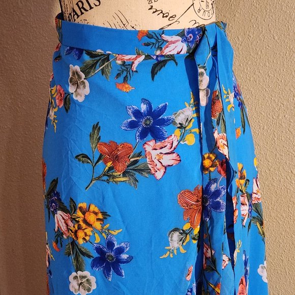 CALVIN KLEIN Womens Blue Floral Ruffled Faux Wrap Midi Skirt - Sz 14 - NEW NWOT - Picture 4 of 5